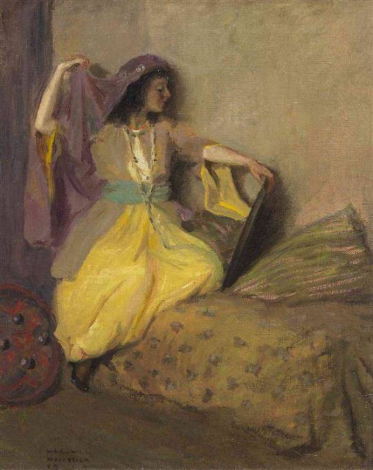William Vincent Cahill (1878 – 1924) Title:Woman with a Mirror Measures 20″ x 16″ (50.80cm x 40.64cm) Mediam Oil/Canvas Signed Lower Left Farhat Art Museum Collection.